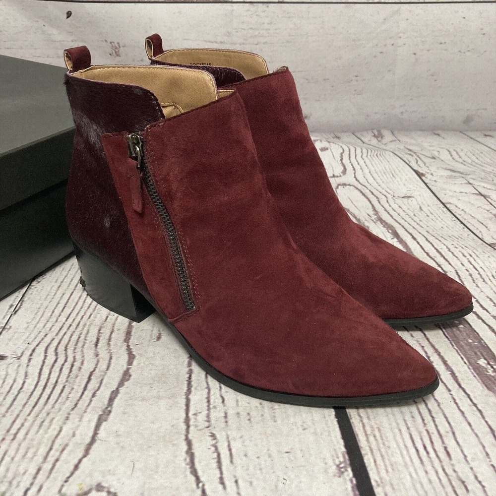 Tahari Rockstar Ankle Bootie Womens Size 9M Wine Red Suede Fur Almond Toe